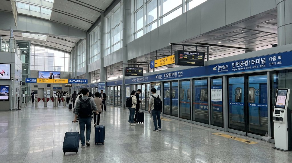Andén del AREX en la estación de la Terminal 1 del aeropuerto de Incheon